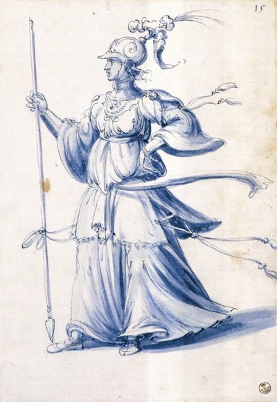 Costume Drawing of a Woman with Lance by Giuseppe Arcimboldo